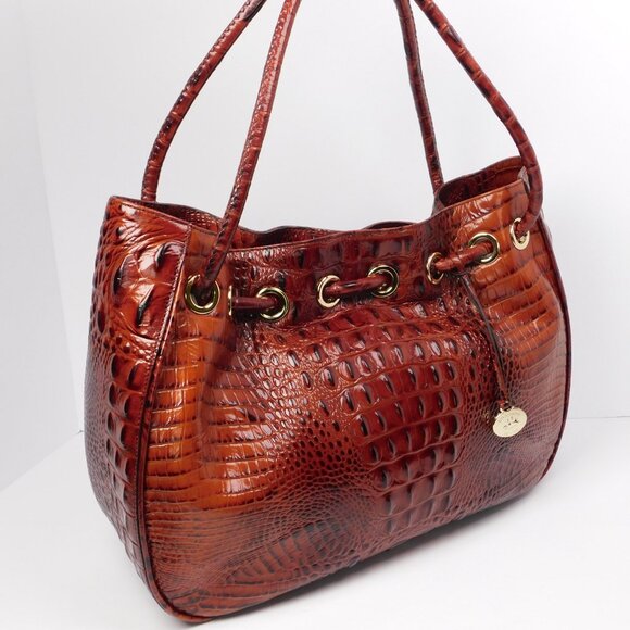 Brahmin Amy Croc Embossed Pecan Hobo/Shoulder Handbag (83125) - Picture 2 of 7